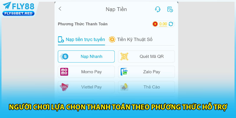 Người chơi lựa chọn thanh toán theo phương thức hỗ trợ